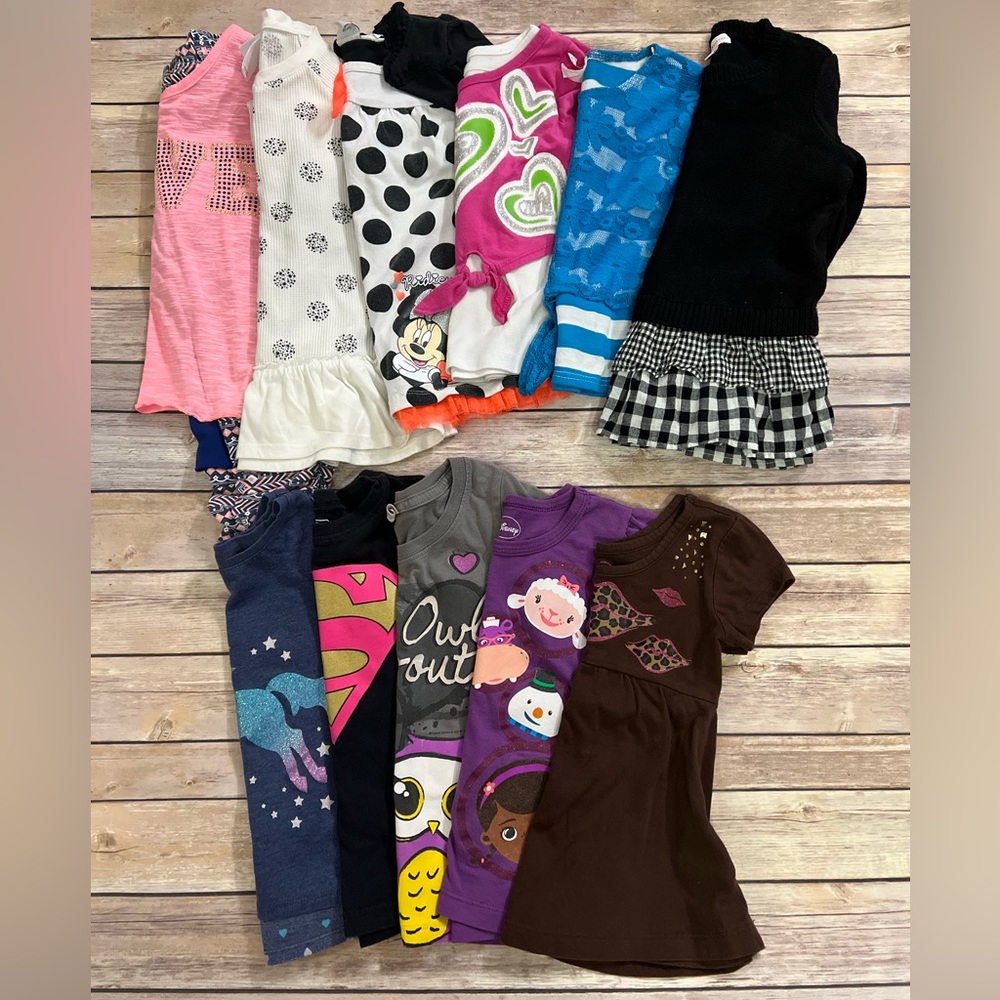 Girl size 4; various tops and 1 outfit
